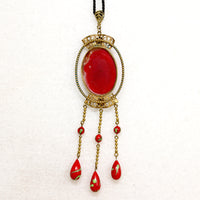 Egyptian Revival Red Czech Glass & Brass Pendant