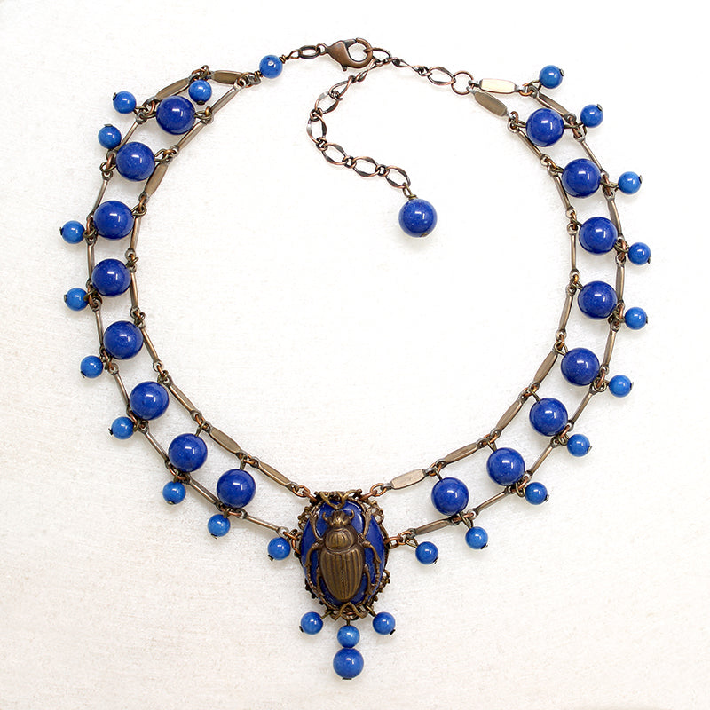 Egyptian Revival Czech Glass & Brass Swag Necklace