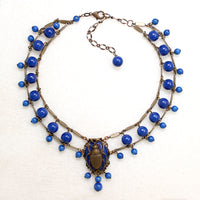 Egyptian Revival Czech Glass & Brass Swag Necklace