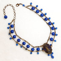 Egyptian Revival Czech Glass & Brass Swag Necklace