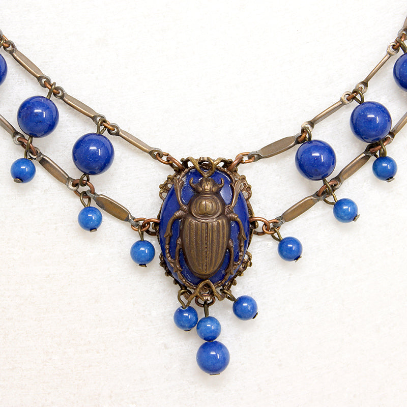 Egyptian Revival Czech Glass & Brass Swag Necklace