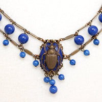 Egyptian Revival Czech Glass & Brass Swag Necklace