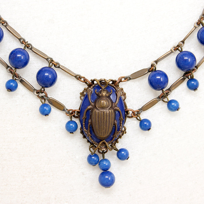 Egyptian Revival Czech Glass & Brass Swag Necklace