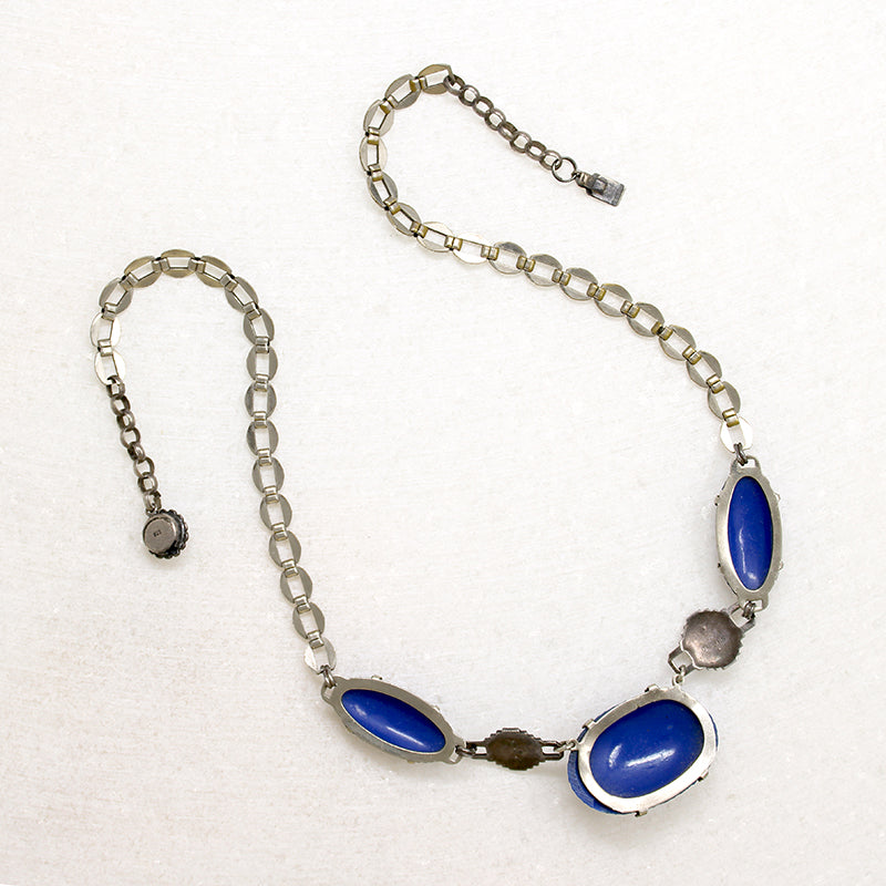 Blue Glass Flowers in Sterling Silver Necklace