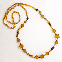 Art Deco Amber Glass & Brass Filigree Beads