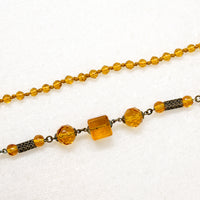 Art Deco Amber Glass & Brass Filigree Beads