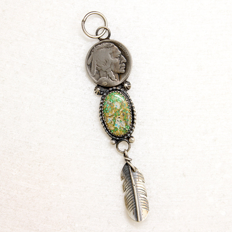 Pendant with Turquoise, Silver Feather & Buffalo Nickel
