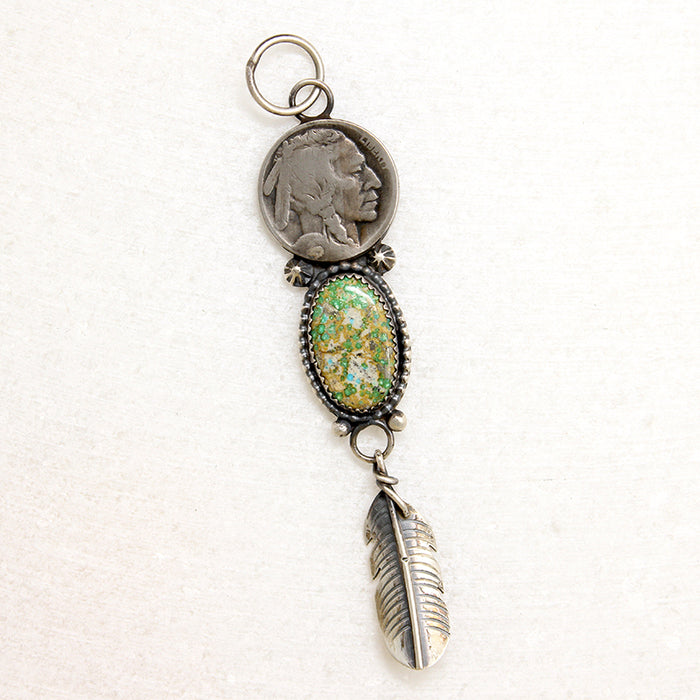 Pendant with Turquoise, Silver Feather & Buffalo Nickel