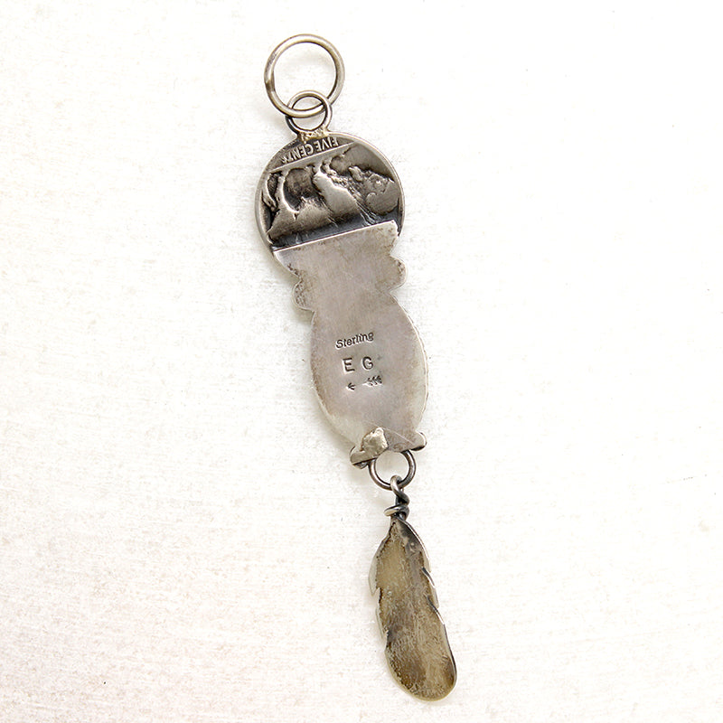Pendant with Turquoise, Silver Feather & Buffalo Nickel