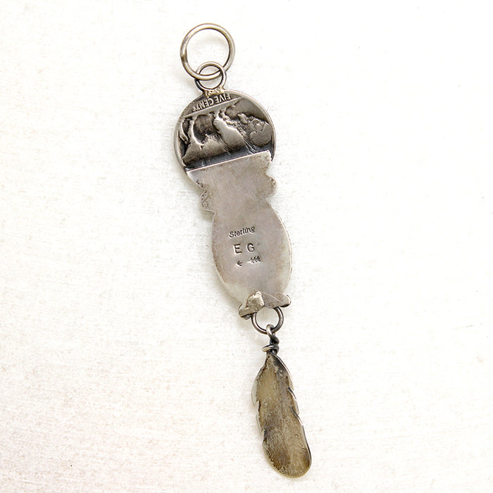 Pendant with Turquoise, Silver Feather & Buffalo Nickel
