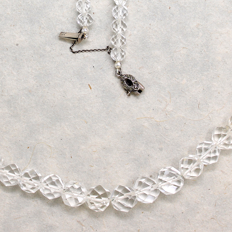 Scintillating Rock Crystal Beads with Marcasite Clasp