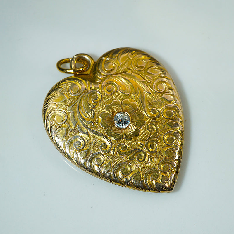 Beautifully Engraved Diamond Set Heart Locket
