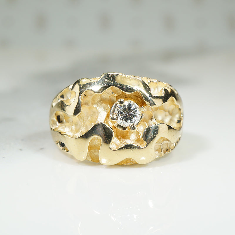 Heavy Gold and Diamond Brutalist Ring