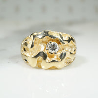 Heavy Gold and Diamond Brutalist Ring