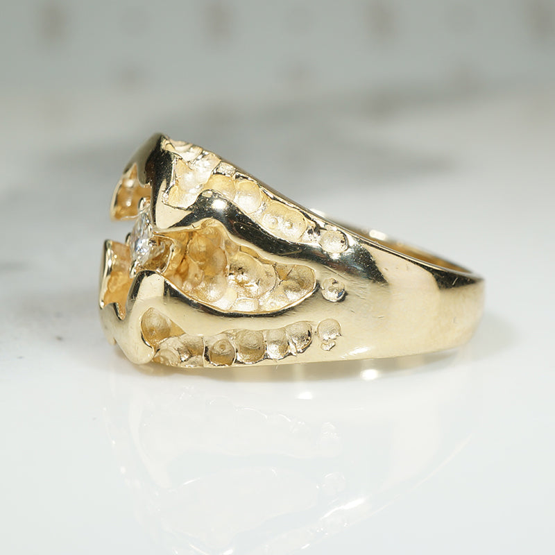Heavy Gold and Diamond Brutalist Ring