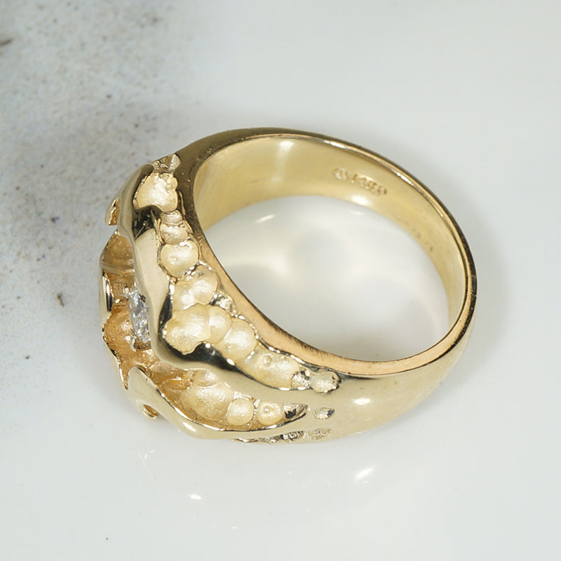 Heavy Gold and Diamond Brutalist Ring