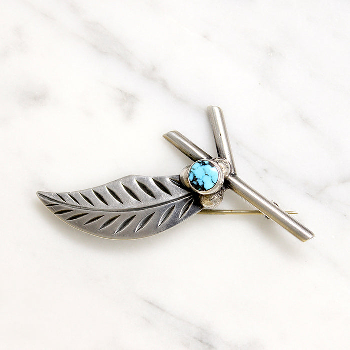 Hand Made Twig & Berries Silver & Turquoise Brooch
