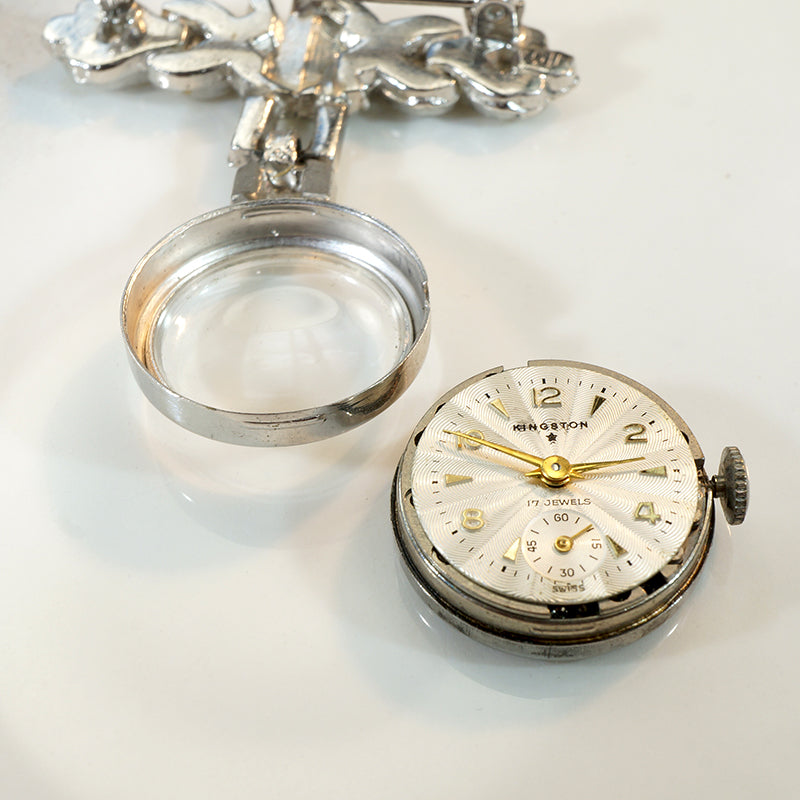 Sparkling Rhinestone Kingston Watch Brooch