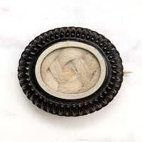Flaxen Plait in Victorian Jet Mourning Brooch