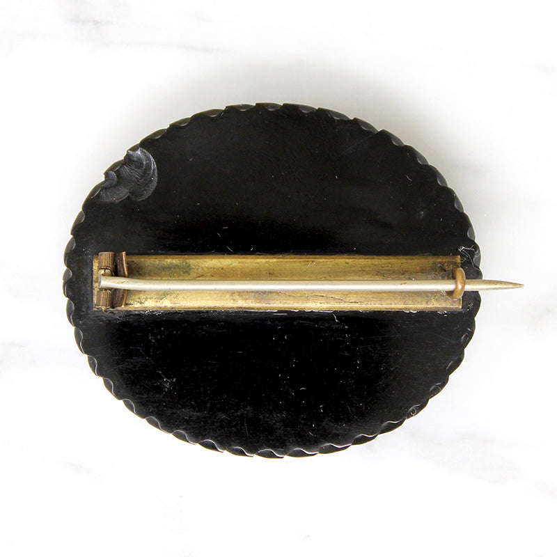 Flaxen Plait in Victorian Jet Mourning Brooch
