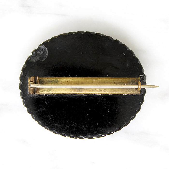 Flaxen Plait in Victorian Jet Mourning Brooch