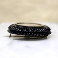 Flaxen Plait in Victorian Jet Mourning Brooch