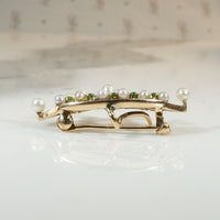 Sylvan Green Garnet, Diamond & Pearl Crown Brooch