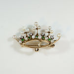 Sylvan Green Garnet, Diamond & Pearl Crown Brooch