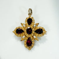 Splendid Garnet Pearl & 22k Cannetille Cruciform Jewel