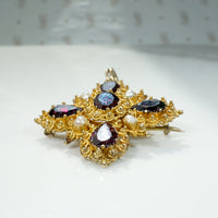 Splendid Garnet Pearl & 22k Cannetille Cruciform Jewel