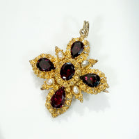 Splendid Garnet Pearl & 22k Cannetille Cruciform Jewel