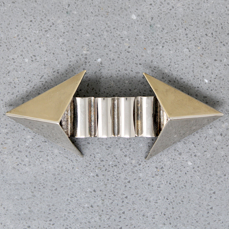 Double Headed Arrow Modernist Brooch in Silver Plate