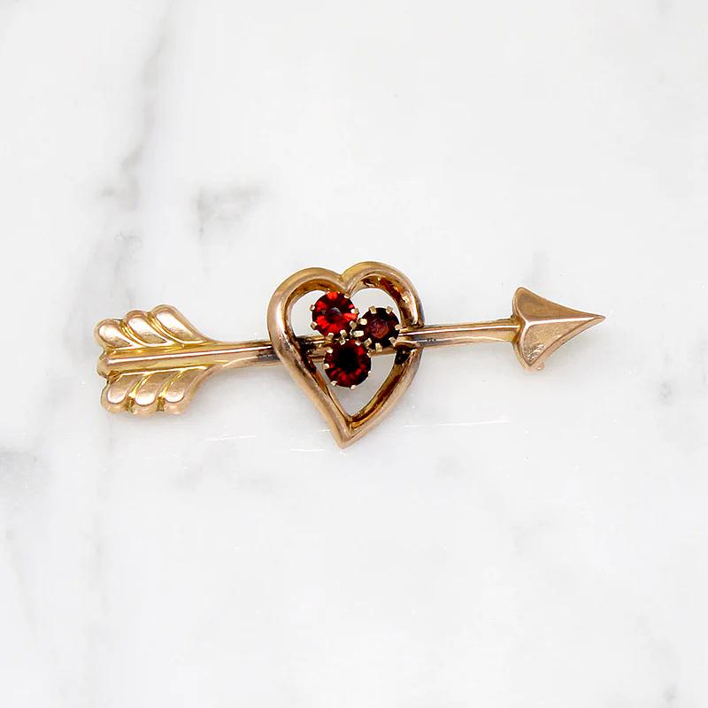 Love Token Rosy Gold & Garnet Pierced Heart Brooch
