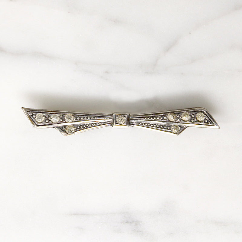 Crisp Little Paste-Spangled Bow Brooch