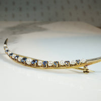 Edwardian Sapphire & Pearl Crescent Moon Brooch