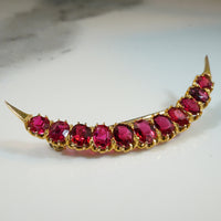Red Moon Spinel & 15ct Gold Crescent Brooch