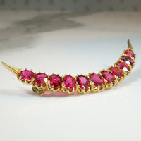Red Moon Spinel & 15ct Gold Crescent Brooch