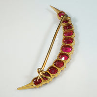 Red Moon Spinel & 15ct Gold Crescent Brooch