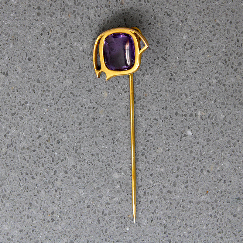 Arts & Crafts Buff Cut Amethyst Stick Pin
