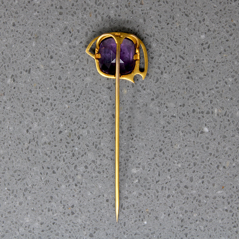 Arts & Crafts Buff Cut Amethyst Stick Pin