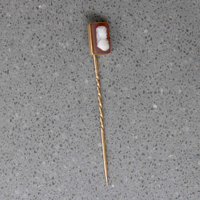 Victorian Hardstone Cameo Bust on Gold Stick Pin