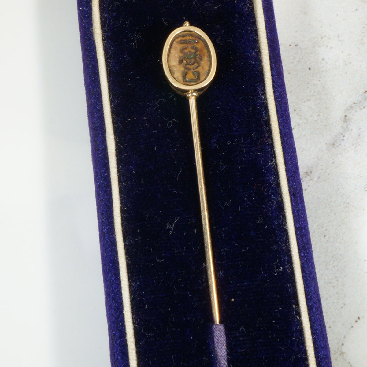 Antique Brown Jasper Scarab Stick Pin