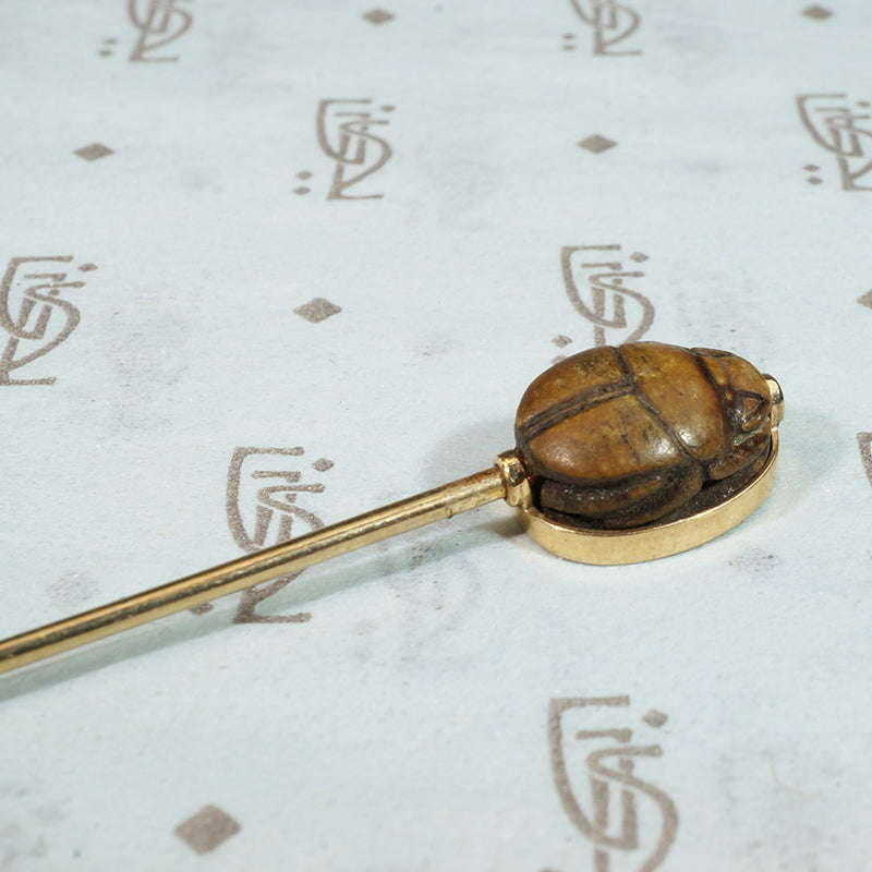 Antique Brown Jasper Scarab Stick Pin