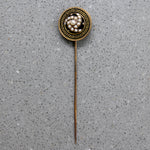 Gorgeous Greek Key Pearl & Enameled Gold Stick Pin