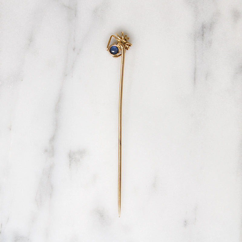 Adorable Wee Spider Stick Pin with Garnet & Sapphire
