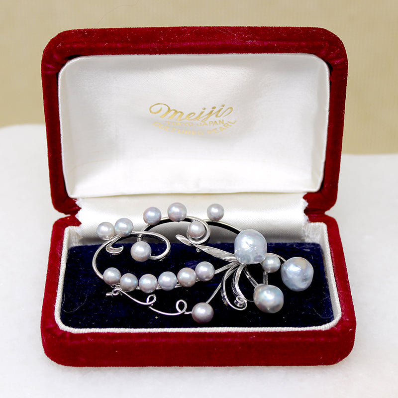 Ethereal Silver & Gray Pearl Brooch by Meijis