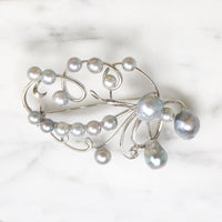 Ethereal Silver & Gray Pearl Brooch by Meijis