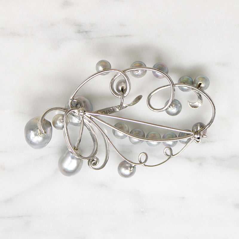 Ethereal Silver & Gray Pearl Brooch by Meijis
