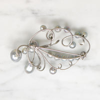 Ethereal Silver & Gray Pearl Brooch by Meijis