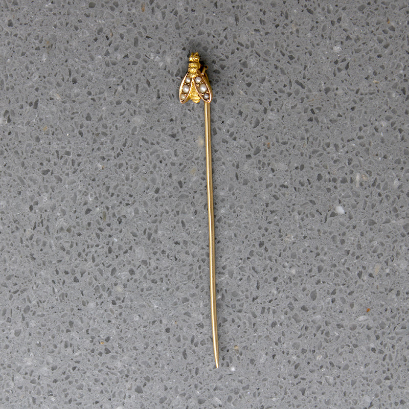 Busy Little Bee Gold & Pearl Stick Pin